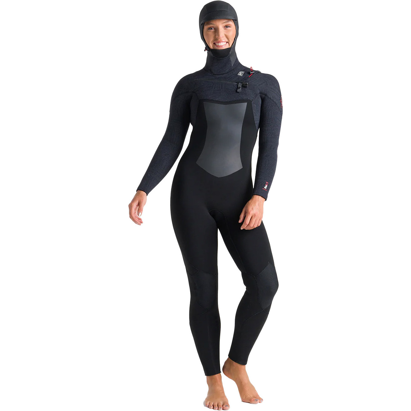 C-Skins Da Donna ReWired 6/5mm Chest Zip Con Cappuccio Muta C-RW65WH - Black / Crimson